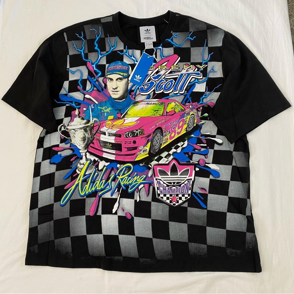 Adidas Jeremy Scott Shirt JS Rally NASCAR Style Print TEE Men’s Size XL